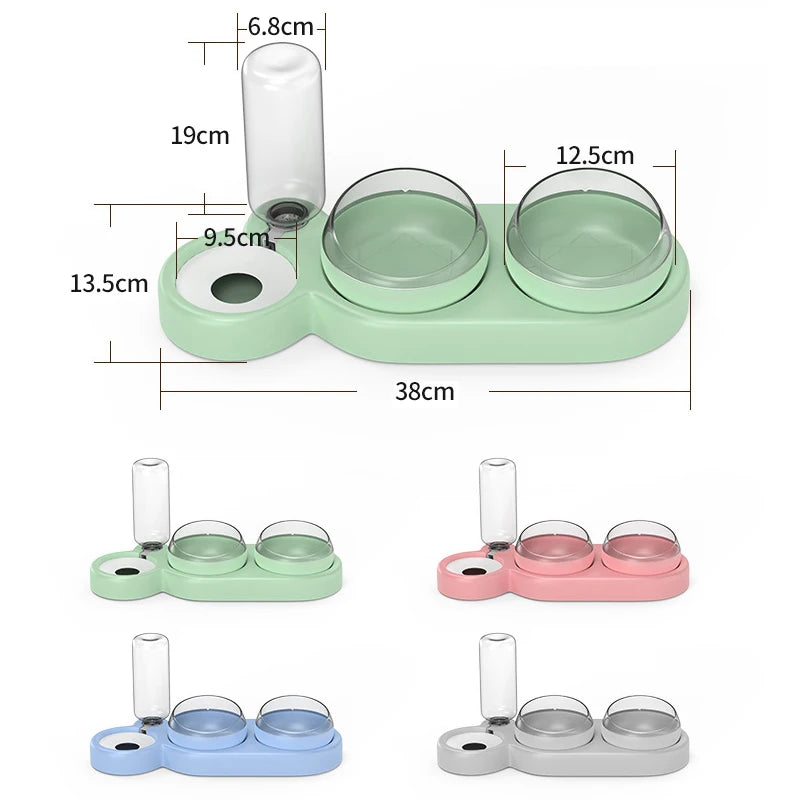 HOOPET 3-Cat Bowls Automatic Dog Feeder with Water Fountain 15-Degree Tilted Dual Bowls Raised Stand for Pet Feeding