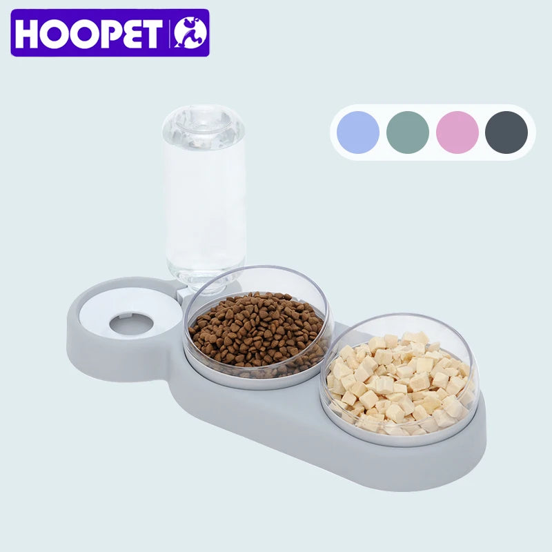 HOOPET 3-Cat Bowls Automatic Dog Feeder with Water Fountain 15-Degree Tilted Dual Bowls Raised Stand for Pet Feeding