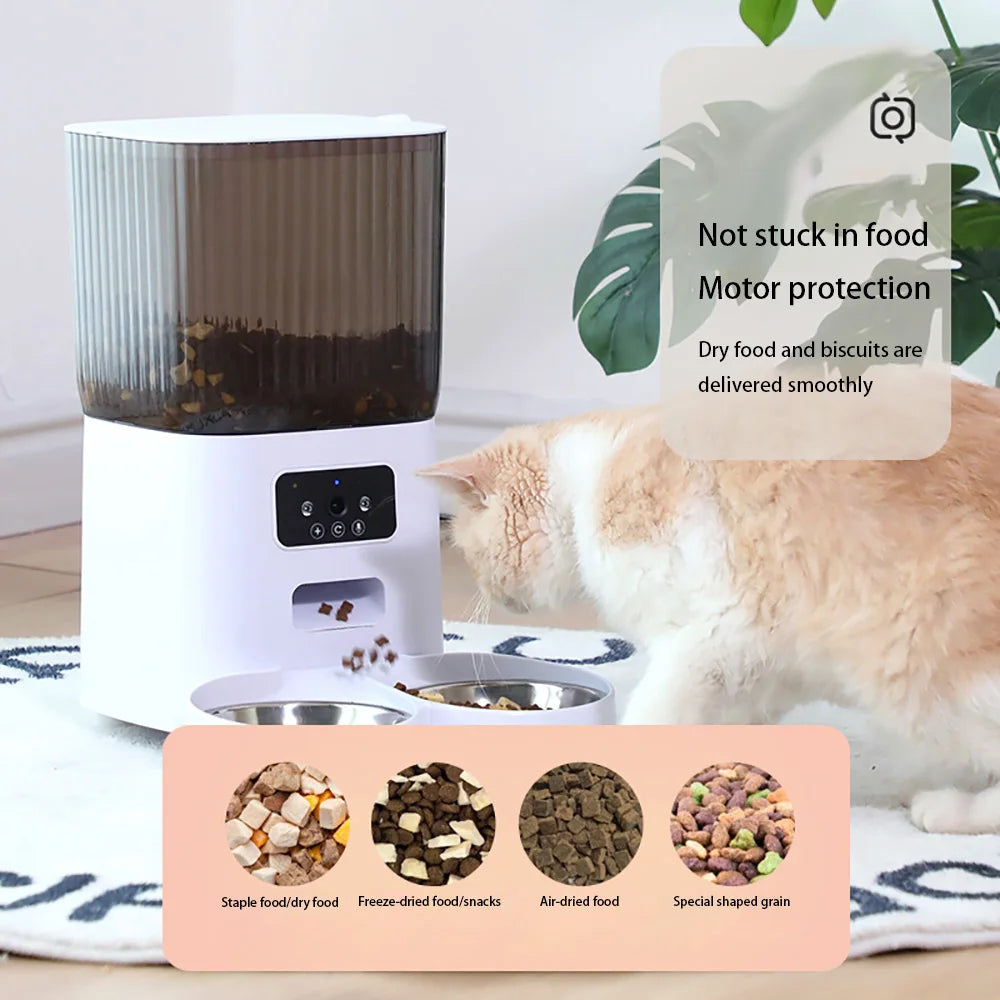 5L Smart Automatic Cat Feeder with Camera Dual Bowls Pet Food Dispenser with Voice Recorder Video Monitoring for Cats And Dogs