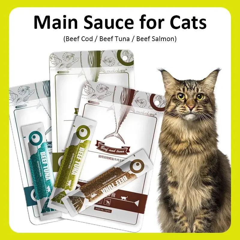 Cat Strips 13g Wet Food with Cod Tuna Salmon & Beef Protein DHA Kitten Hair Softening Supplement Pet Snacks