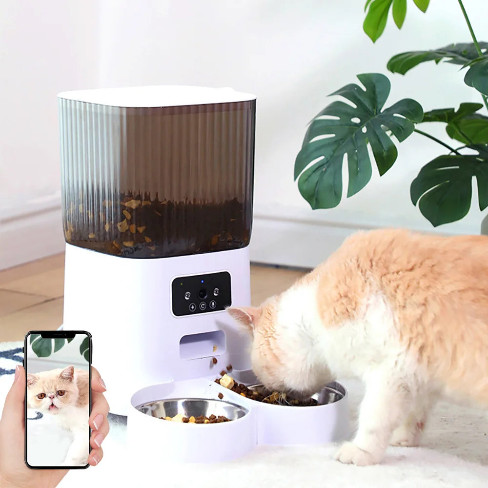 5L Smart Automatic Cat Feeder with Camera Dual Bowls Pet Food Dispenser with Voice Recorder Video Monitoring for Cats And Dogs