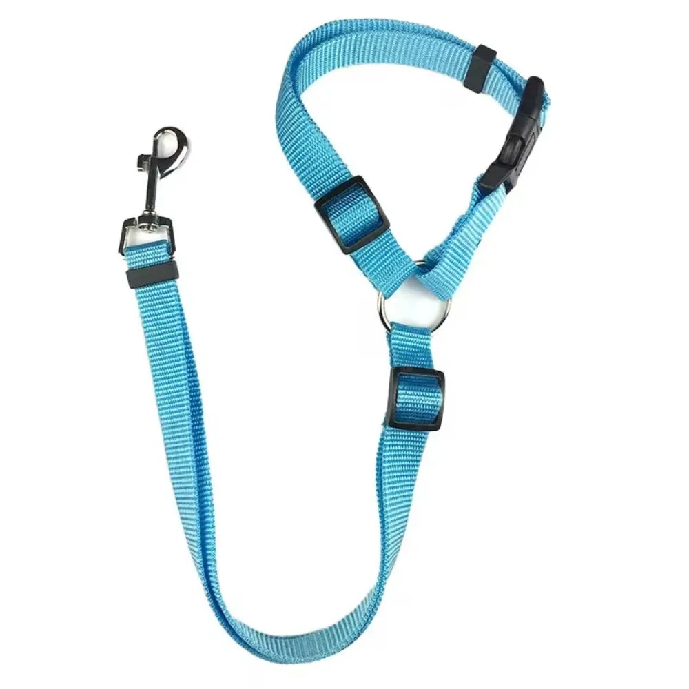 Solid Color Two-in-one Pet Car Seat Belt Nylon Lead Leash Backseat Safety Belt Adjustable Dogs Harness Collar Pet Accessories